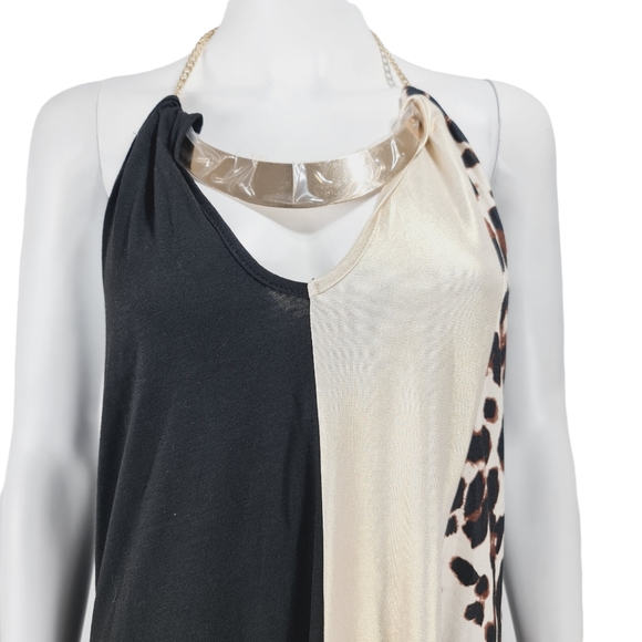 NEW Sheilay Black Gold Animal Print Sleeveless Party Dress Sz 3XL Stretch - Picture 2 of 5